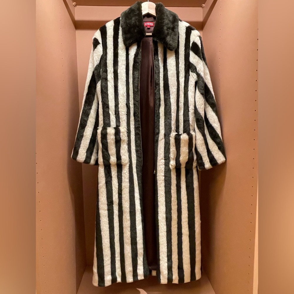 STAUD Faux Fur Striped Coat